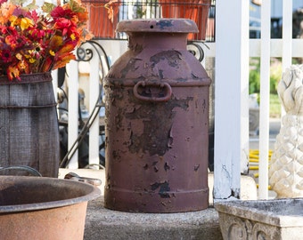 Antique Milk Can Large Primtitive Early Drop Forged Handles KW Distressed Farmhouse Antiques Rustic Decor Lancaster PA Dairy Can