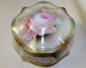 Antique RS Prussia RPU9 Rose Fancy Trinket Box with Lid 1900s