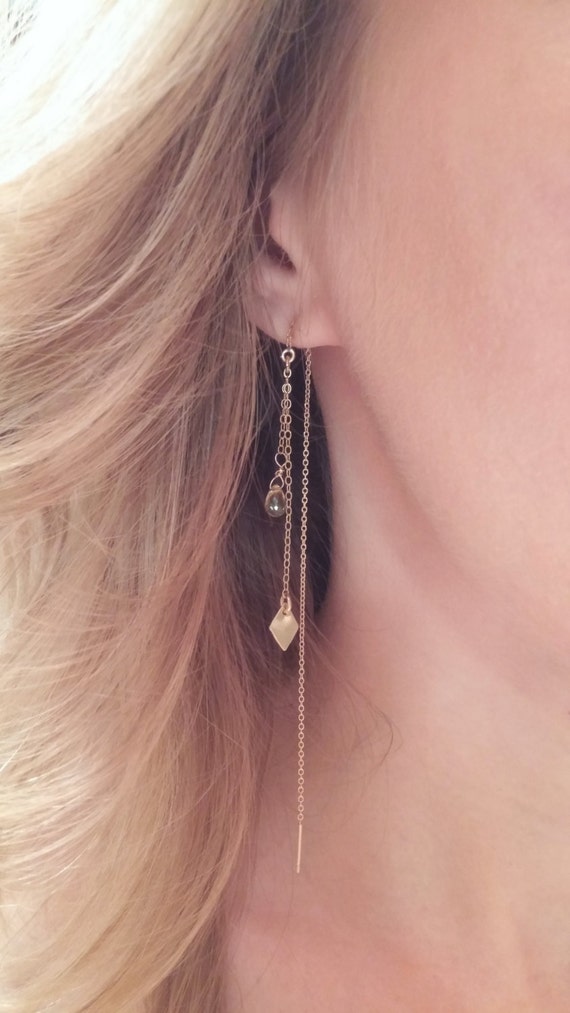 threader earrings 14k gold filled threader briolette