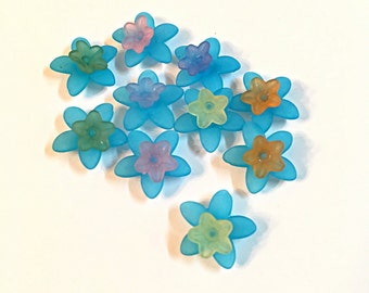 Acrylic Beads 20 pcs, Mixed Flowers Frosted, Dyed, Flower, SkyBlue, acrylic flower beads, lucite flower beads, acrylic flowers, lucite beads