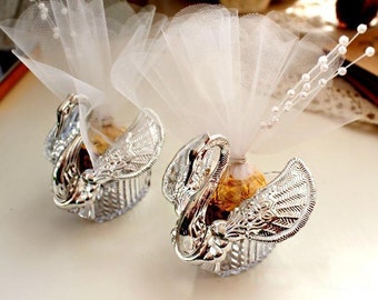 Silver Acrylic Swan Shaped Wedding Favors/Gift/Candy/Sweet Holders (set of 10)