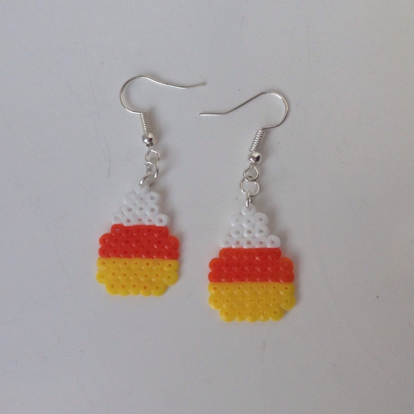 Halloween Candy Corn Perler Bead Earrings by KungFuse on Etsy