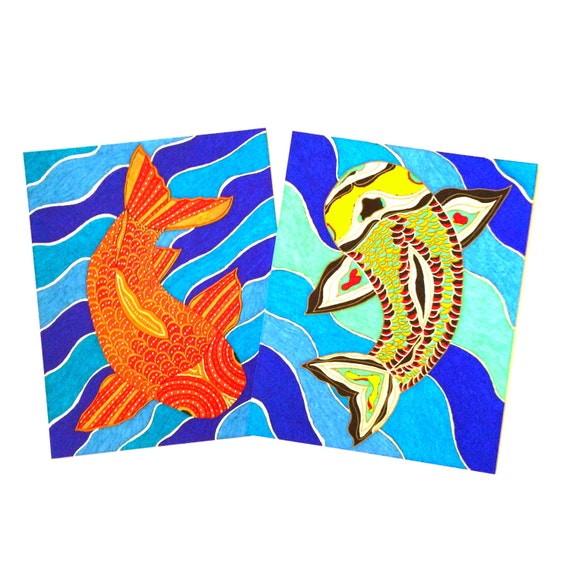 printmaking koi fish designs for students