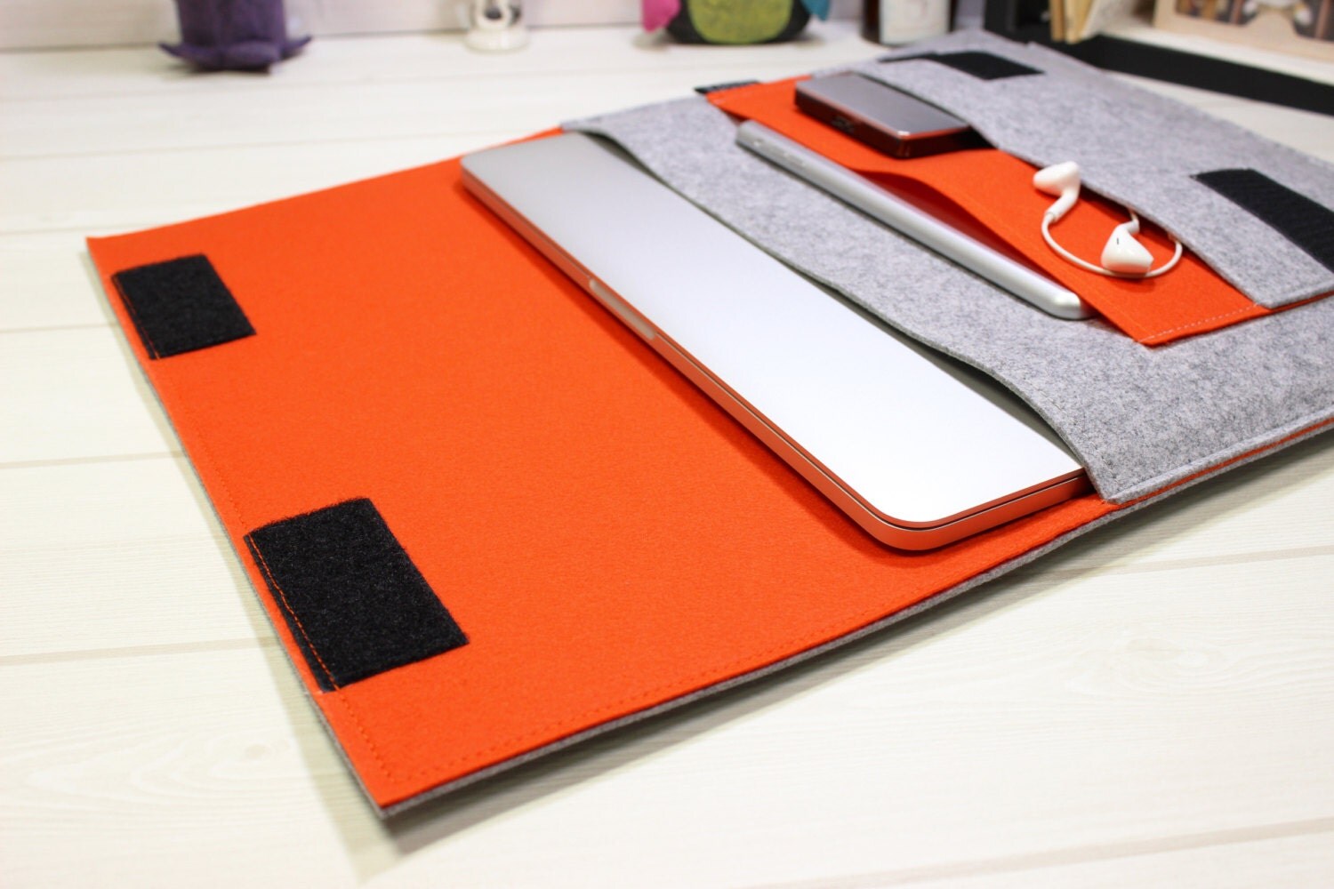 Orange laptop case felt laptop sleeve gray felt case