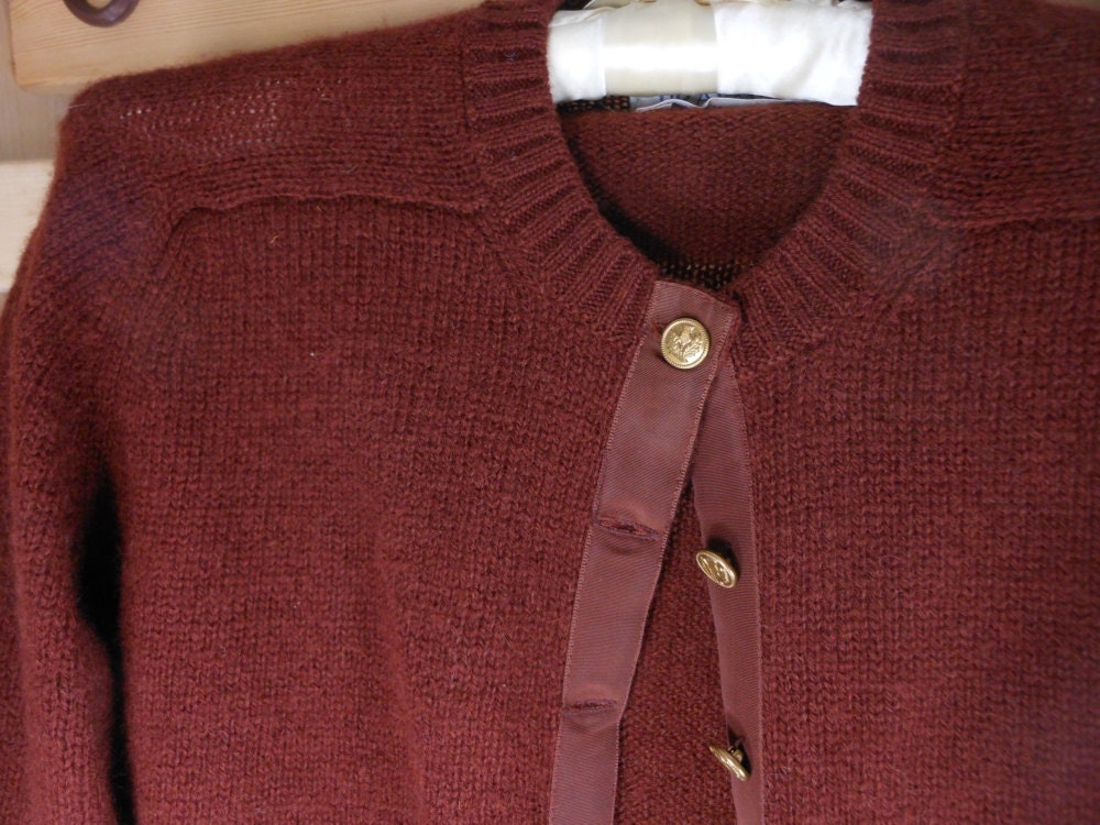 BRAEMAR Cardigan Sweater Cognac Brown Wool Thistle Buttons