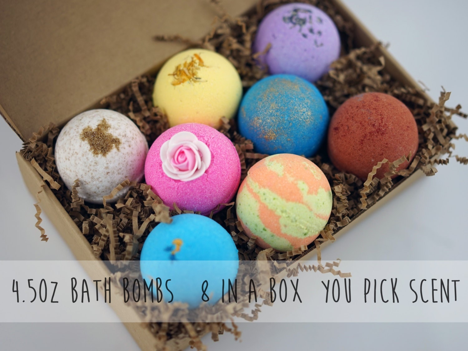 Pack of 8 Bath Bombs 4.5oz Large Size Assorted Colors & Scents