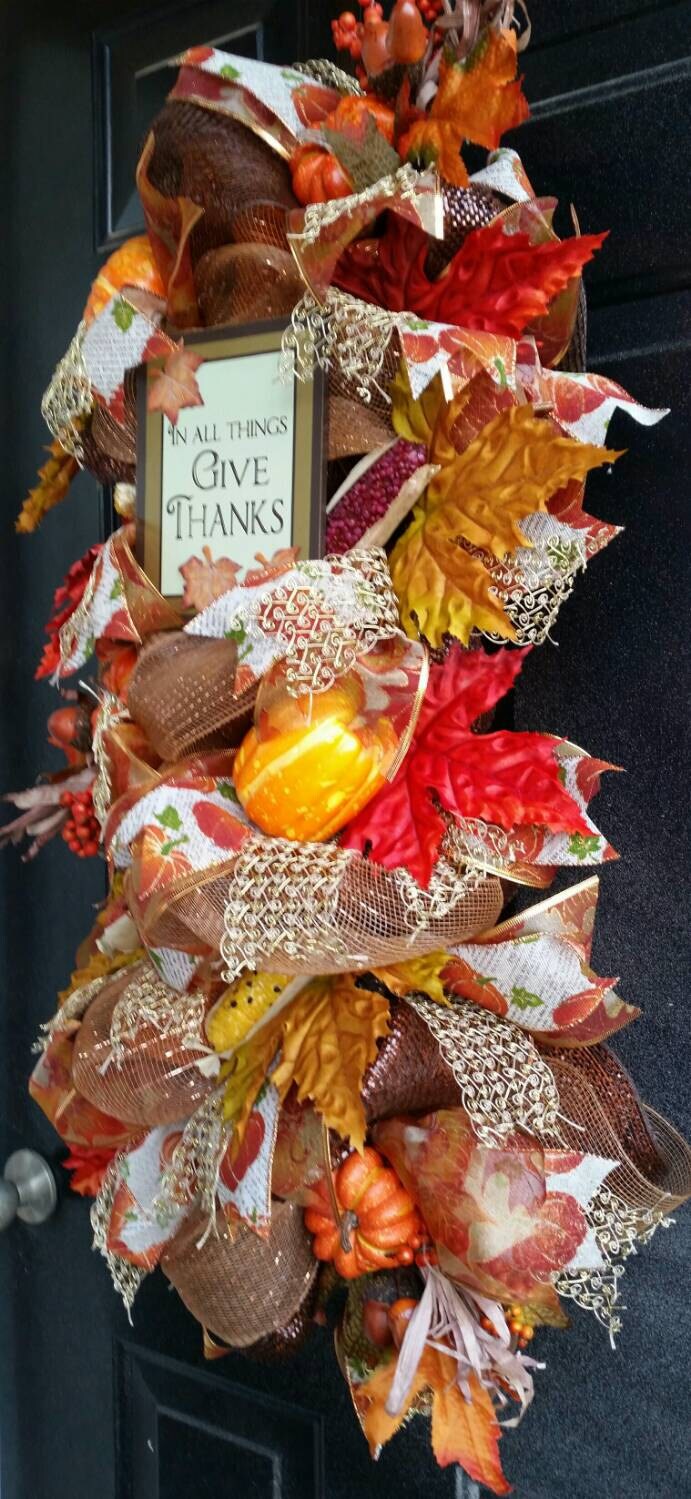 Give Thanks Swag Thanksgiving Swag Autumn Swag Fall Swag