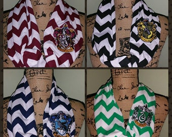 Harry Potter Scarf-Harry Potter Embroidered Scarf-Harry Potter Infinity-Gryffindor Scarf-Slytherin Scarf-Ravenclaw Scarf-Hufflepuff Scarf