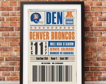 Denver Broncos Retro Ticket Print