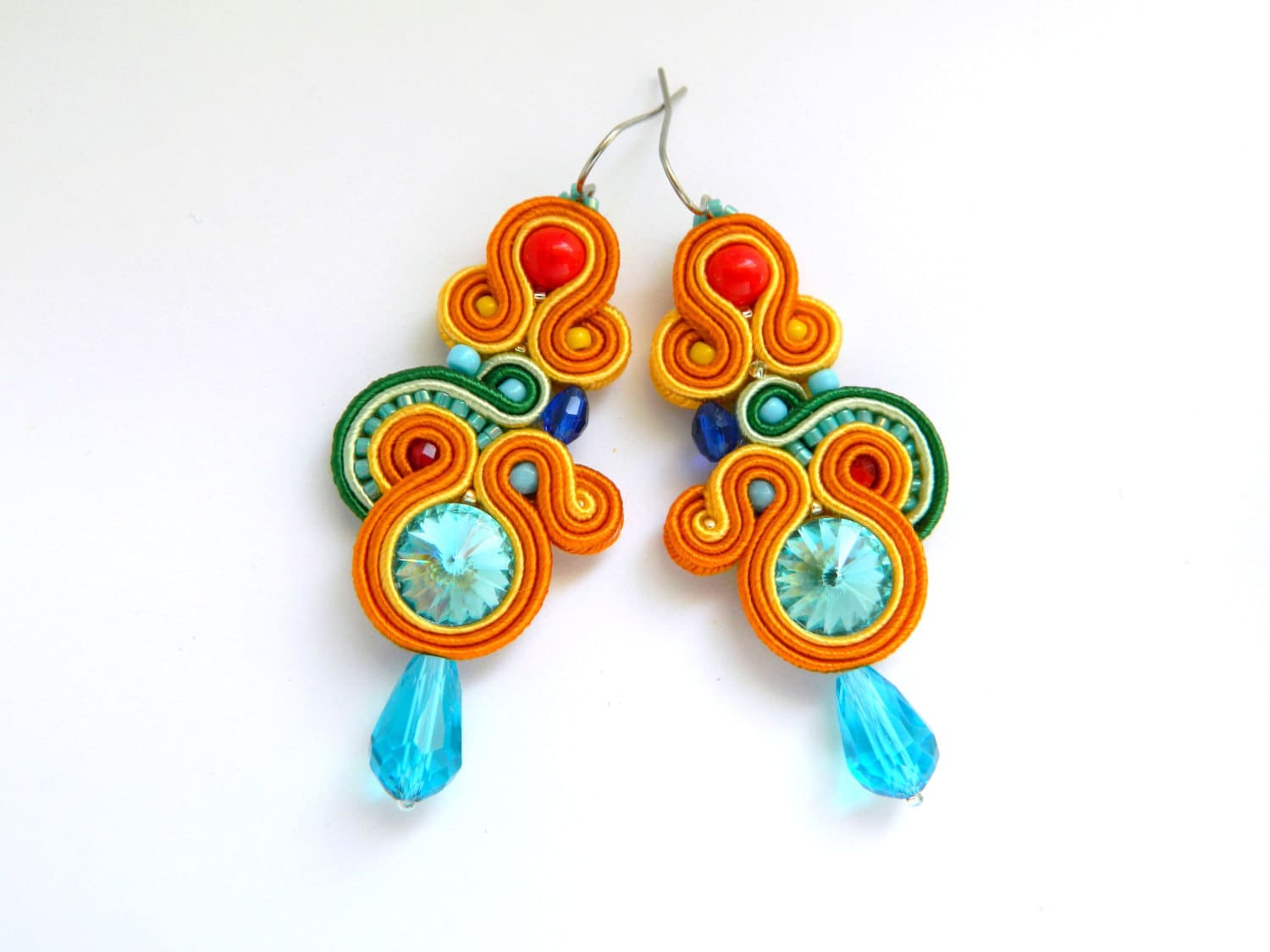 Rainbow earrings colored earrings statement by anatydesign on Etsy