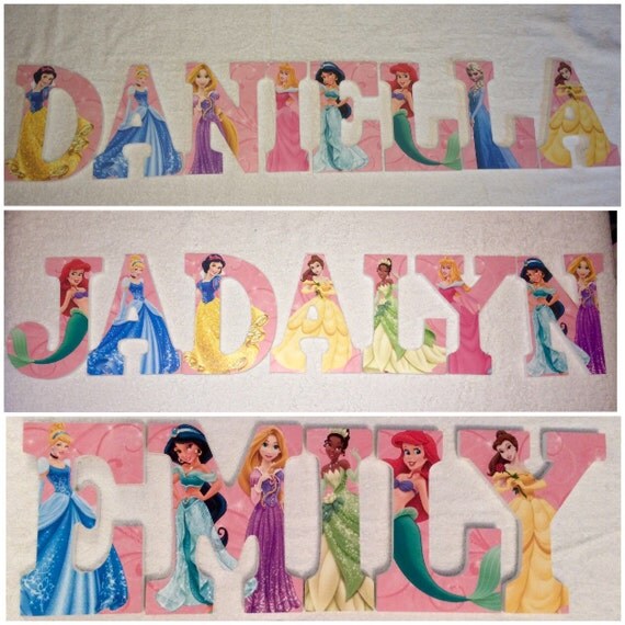 Custom wooden letters princess Disney Princesses Cinderella Belle Snow