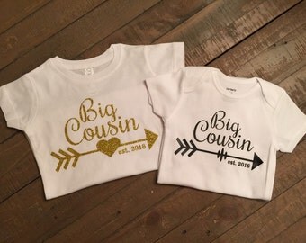 Set of 2 Big Cousin Shirts - personalization or due date available