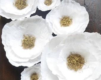Wedding Flower Backdrop-White and Gold Paper Flowers-Boho Nursery-Giant Paper Flowers-Nursery Wall Flowers- Giant Photo Booth Backdrop