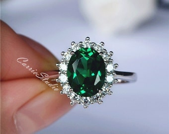 Gorgeous Oval Emerald Ring Emerald Engagement Ring/ Wedding Ring 925 Sterling Silver Ring Anniversary Ring Promise Ring