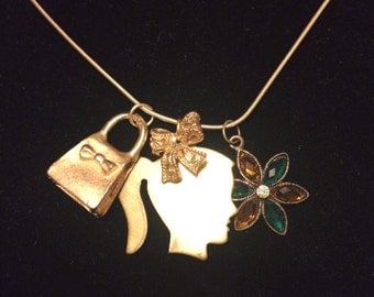Silhouette vintage charm necklace