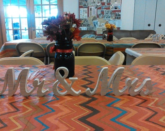 6 1/2'' high.Mr. and Mrs. sign, sweetheart table sign, wood sign, unpainted sign