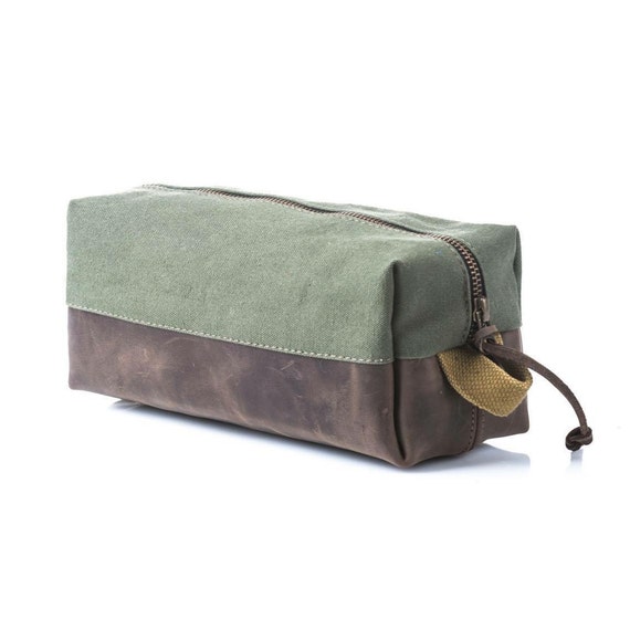 Dopp kit made of military canvas and leather Pouch Toiletry