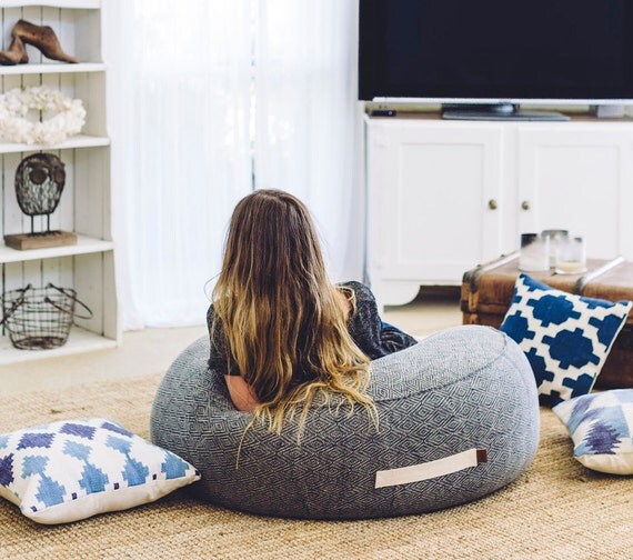 Large round soft bean bag foot rest ottoman charcoal black