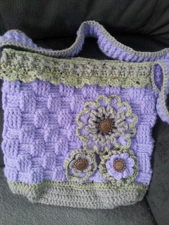 Crochet handbag messenger style Crochet Handbag Purple Handbag