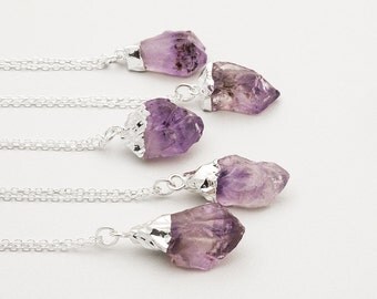 February Birthstone Raw Amethyst Necklace Silver Crystal Gemstone Point Necklace Rough Amethyst Crystal Pendant Boho Layering Necklace