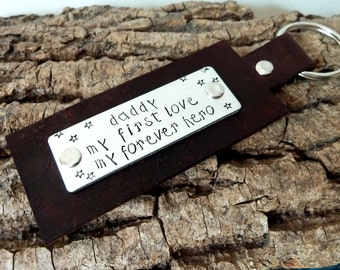 Handstamped Leather key fob ,leather keyring, Fathers Day, Gifts for men, 3rd wedding anniversary, Grandad gift, personalised keyring