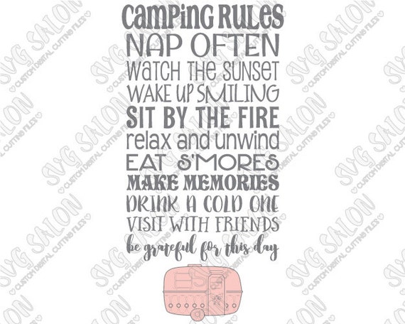 Download Camping Rules Word Art Sign with Vintage Camper by SVGSalon