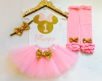 Personalized pink and gold minnie mouse 1st birthday outfit, Pink and gold minnie birthday outfit, pink gold first birthday minnie mouse