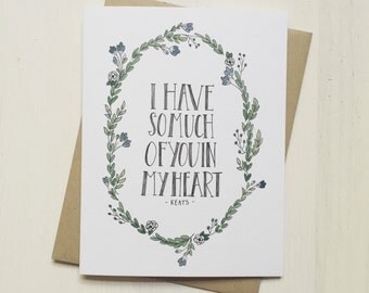 Keats Quote - love card, valentine card, valentines day, anniversary card, card for boyfriend, card for husband, card for partner, quote
