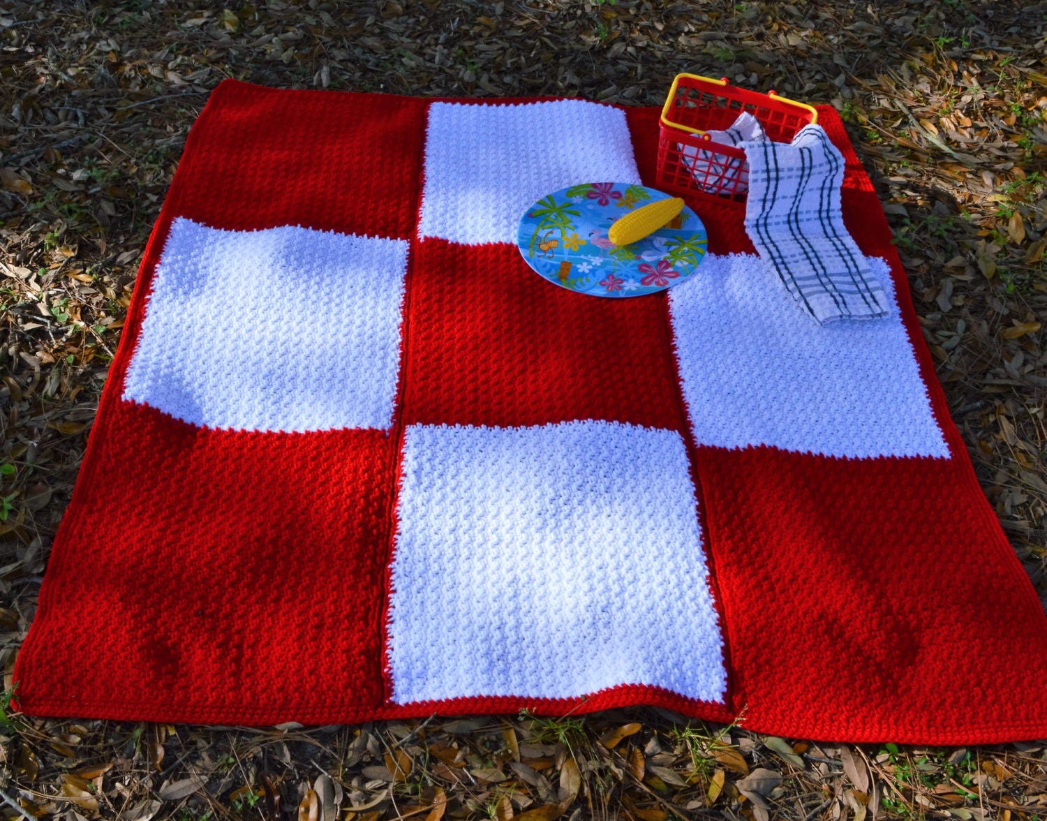 Checkered Blanket Crochet Picnic Blanket Beach Blanket
