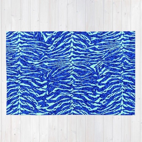 Rug. Animal Print Rug. Tiger Print Rug. Blue by WildWatercolours