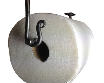 Metal Paper Towel Holder - Round Bar - Under Cabinet Mount - Hand Forged - Curled End