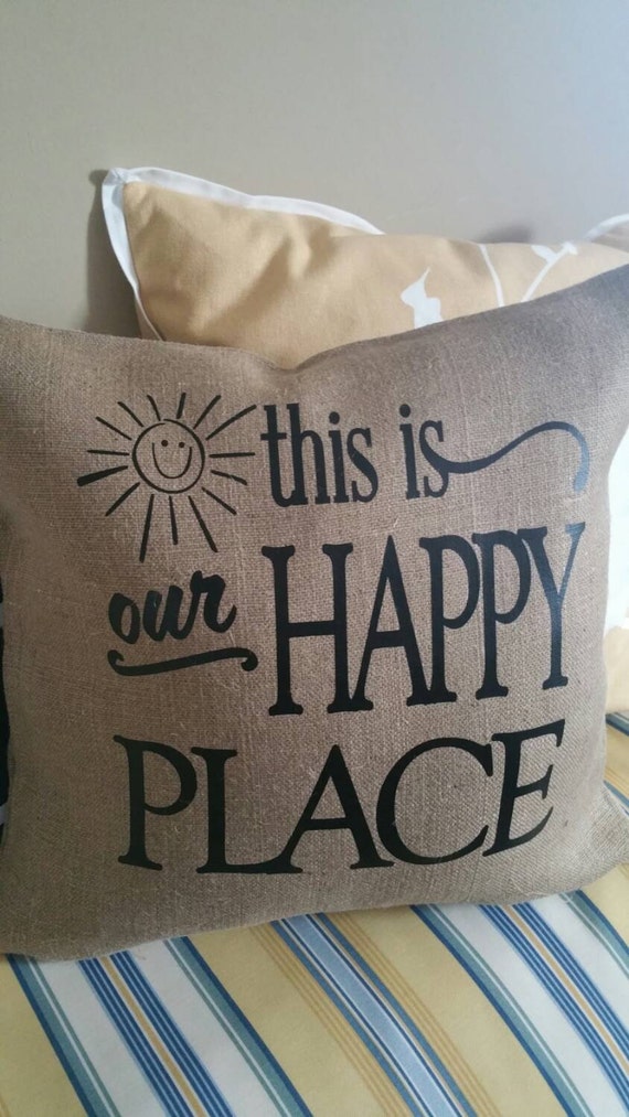 This is our Happy Place Burlap pillow with insert