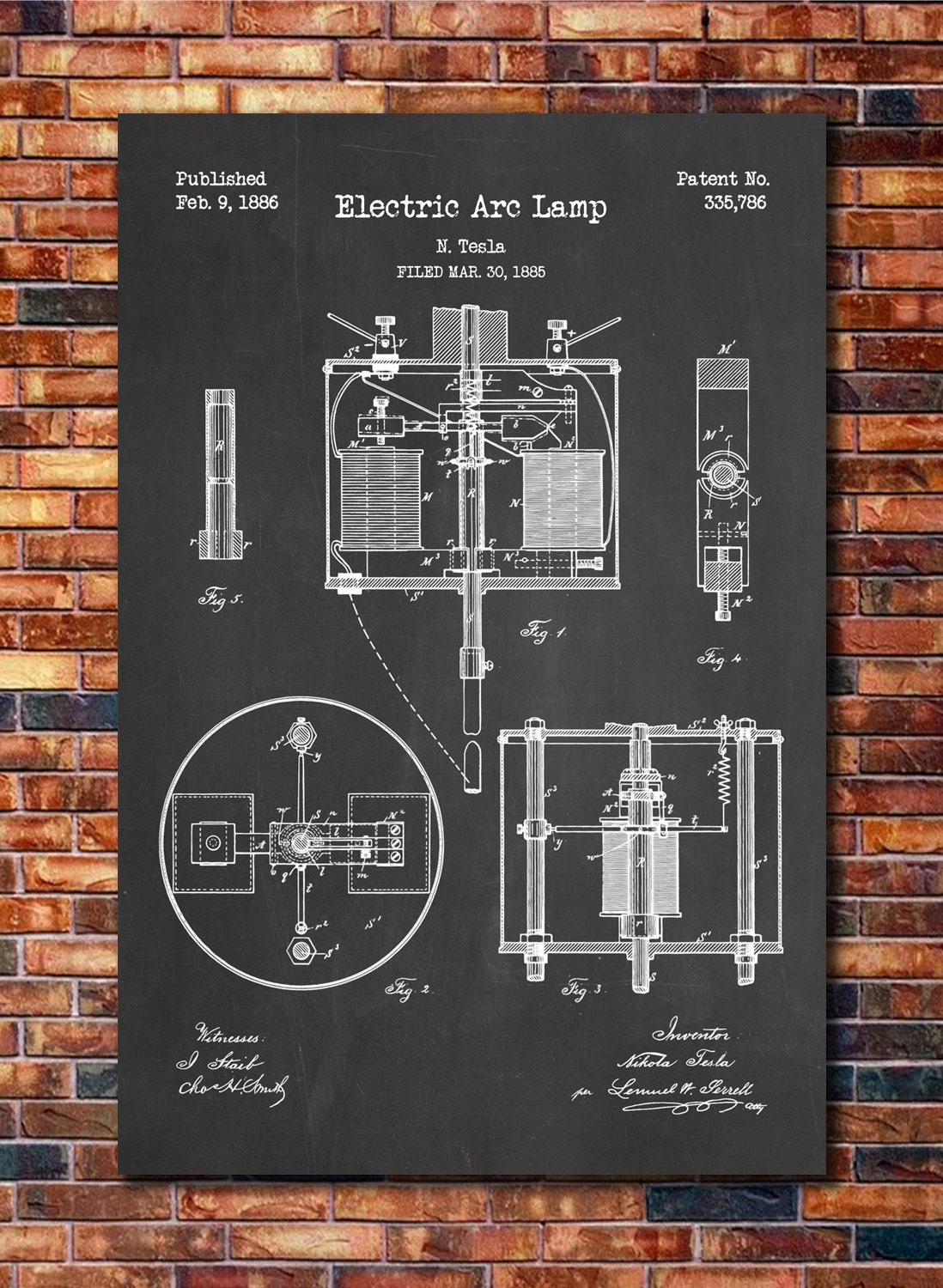 Tesla Arc Lamp Patent Print Art 1886