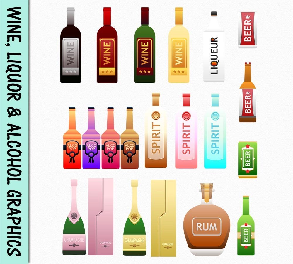 Alcohol Wine Liquor Beer Clip Art Drinks Graphic by CarmenClipArt