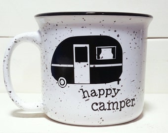 Happy Camper mug - camping coffee mug - campfire mug - camping mug - camping gift - camping - vintage camper- custom camping mug - gift