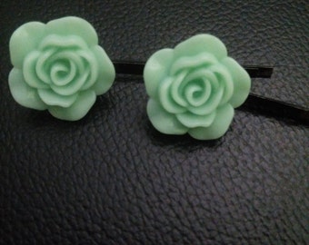 Mint green rose flower bobby pins-flower bobby pins-rose flower bobby pins-bobby pins