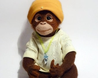 Felted sculpture Monkey sculpture Soft sculpture Art doll monkey ooak monkey Needle felt doll Monkey animal Monkey trend Felt animals