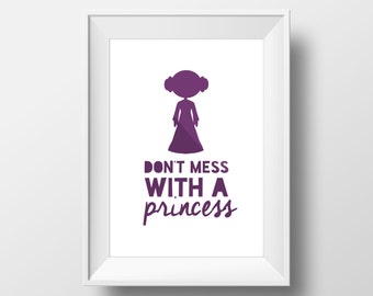 Princess Leia, Star Wars Girls Print, Purple Print, Star Wars Poster, Modern Print, Princess Leia Decor, Purple Girls Decor, Wall Decor