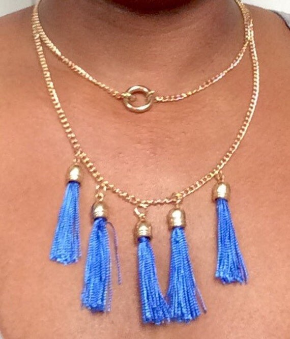 Royal Blue Tassel layered necklace with or by AlwaysADORNable