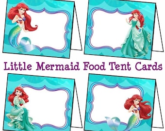 Disney Little Mermaid Food Labels, Little Mermaid Ariel Tent Cards, Ariel Birthday Party, Ariel Place Cards - Printable Instant Download