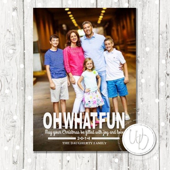 Oh what fun christmas card modern photo christmas card