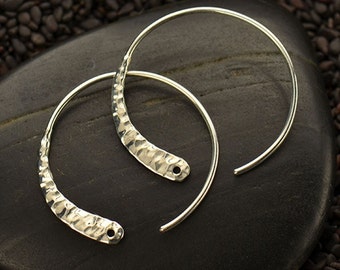 Sterling Silver, Hoop Earring, Hammered Front, Silver Hoop Earrings, Hoop Earrings, Silver Hoops, Hoop Findings, Silver Findings