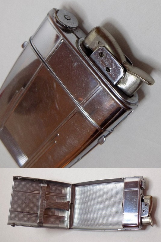 1940s Cigarette Case Lighter Combo Working Evans Spitfire