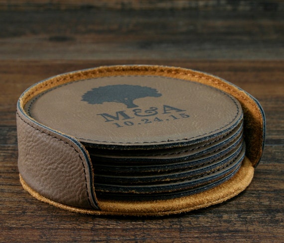 Personalized Leather Coaster Set Customized By EventCityDesign