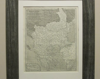 Antique 1914 Balkan States (Turkey, Servia, Albania, Greece...) Map Framed