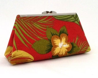 Red Tropical Clutch ~ Red Handbag ~ Red Hawaiian Handbag ~ Red Purse ~ Small Red Clutch ~ Red Evening Handbag ~ Red Cocktail Clutch