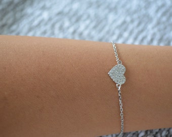 Heart bracelet. Cz silver heart bracelet. Sterling silver heart bracelet.