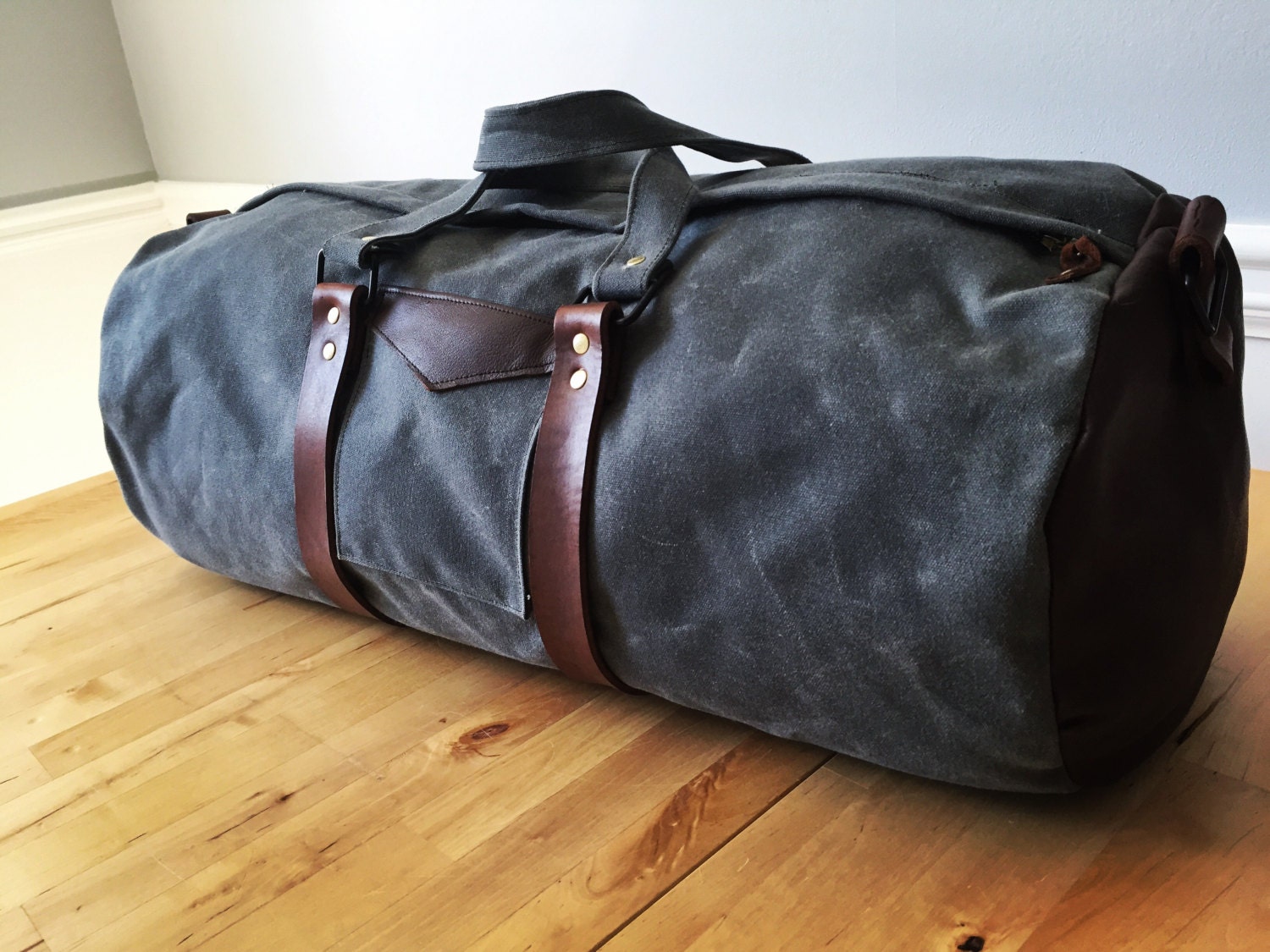 Waxed Canvas and Leather Duffle Bag / Large by samsonandjay