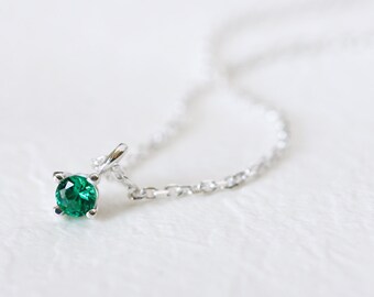 Tiny Emerald Necklace 925 Sterling Silver May Birthstone Emerald Charm Pendant