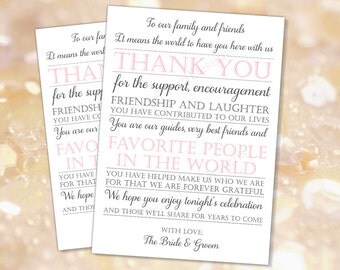 Wedding reception Thank you card Grey Pink (INSTANT DOWNLOAD) - Wedding thank you cards printable - To our family and friends